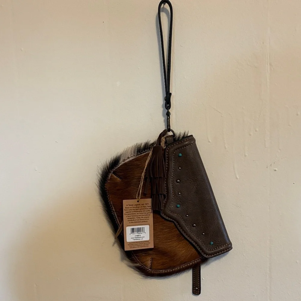 Tony Lama Brown Leather and cowhair wristlet Bag